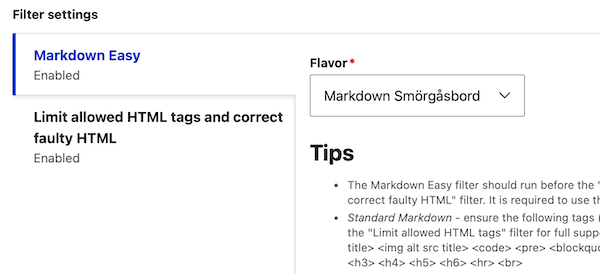 Screenshot showing "Markdown Smorgasbord" flavor option.